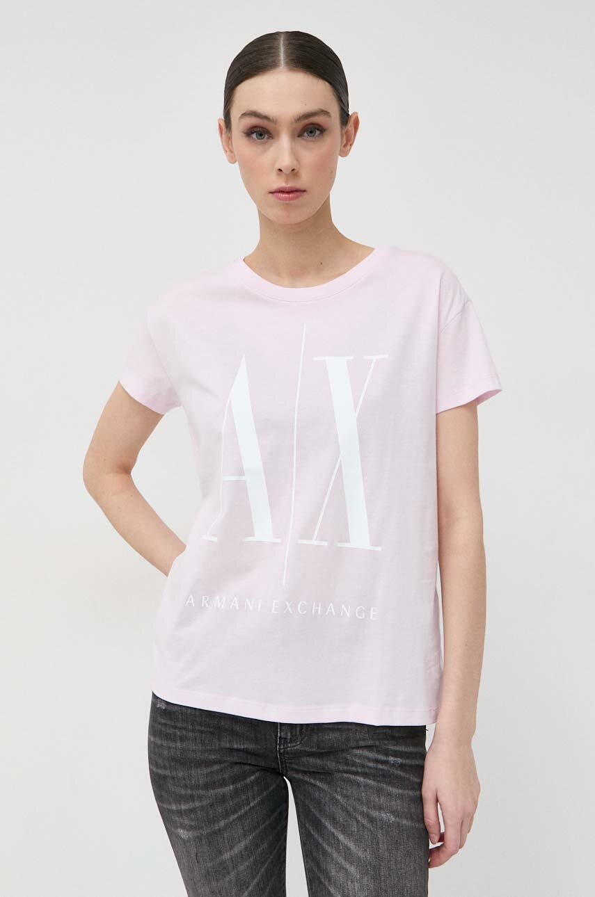 

Памучна тениска Armani Exchange в розово, Розов