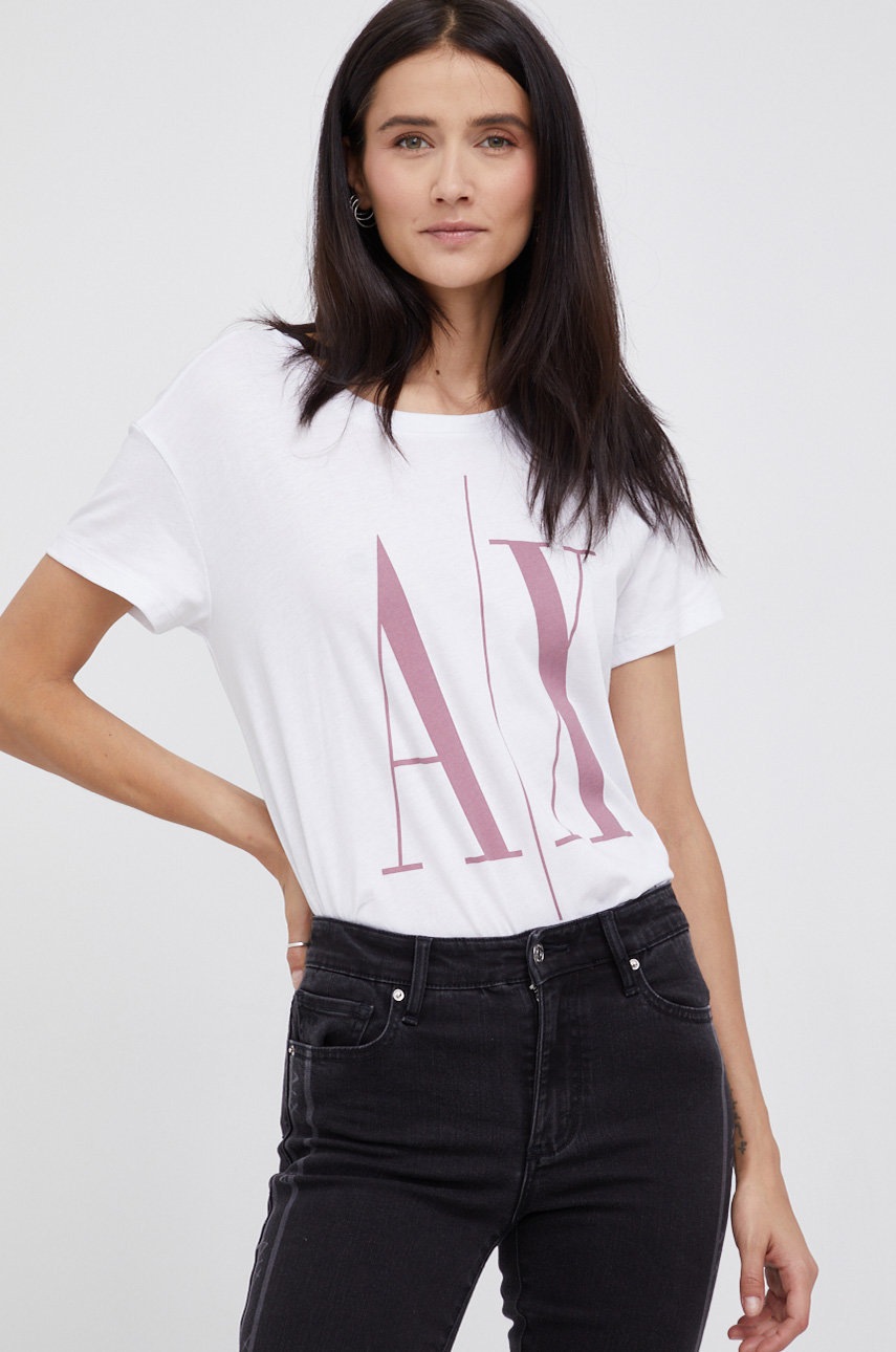 

Памучна тениска Armani Exchange в бяло, Бял