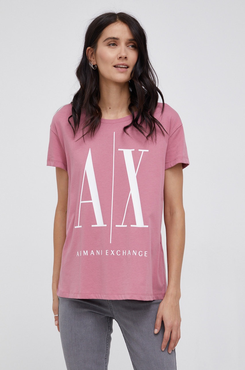 

Памучна тениска Armani Exchange в розово, Розов