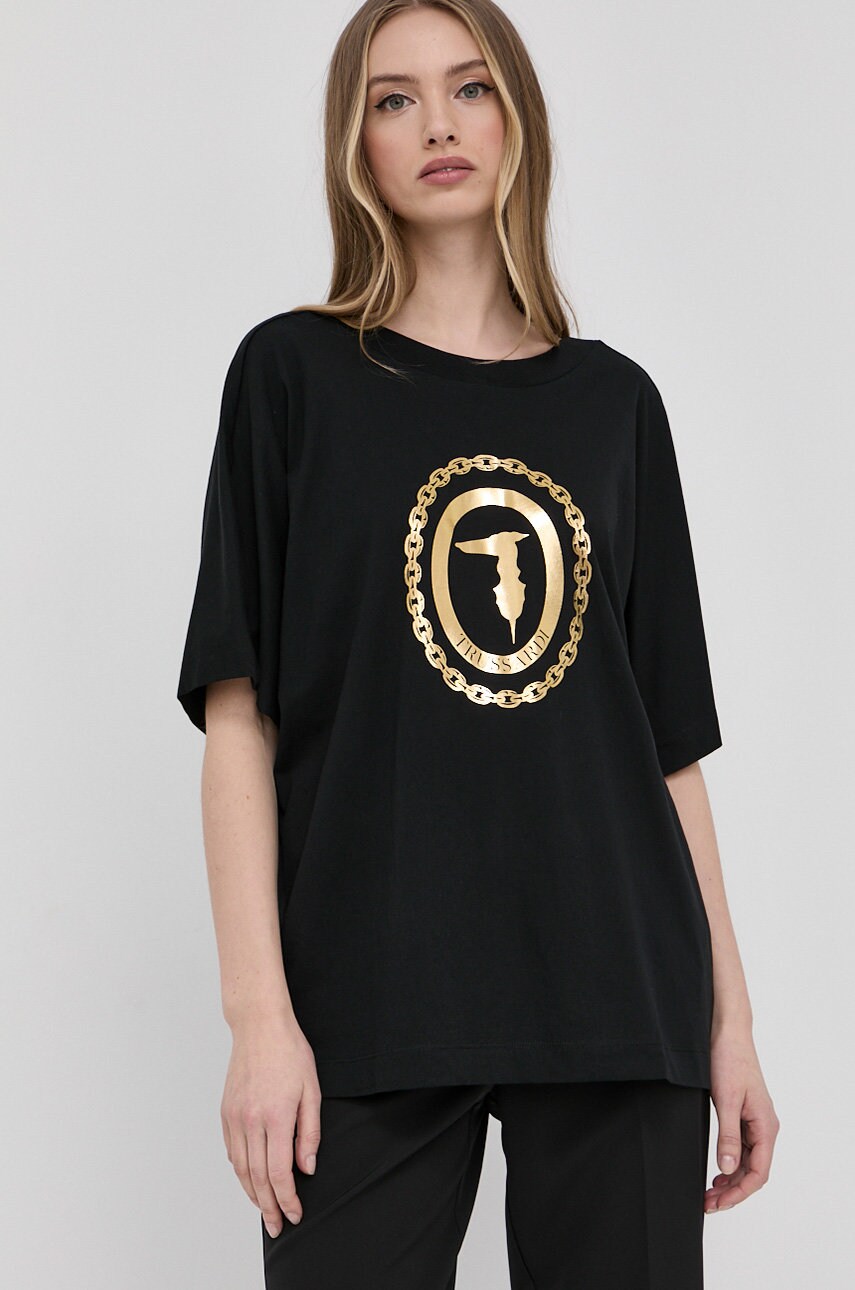 

Памучна тениска Trussardi в кремаво, Черен