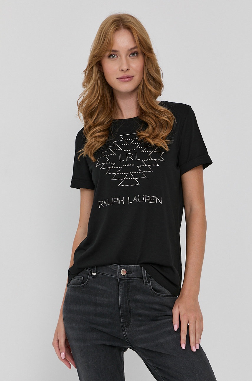 

Тениска Lauren Ralph Lauren дамска в черно, Черен