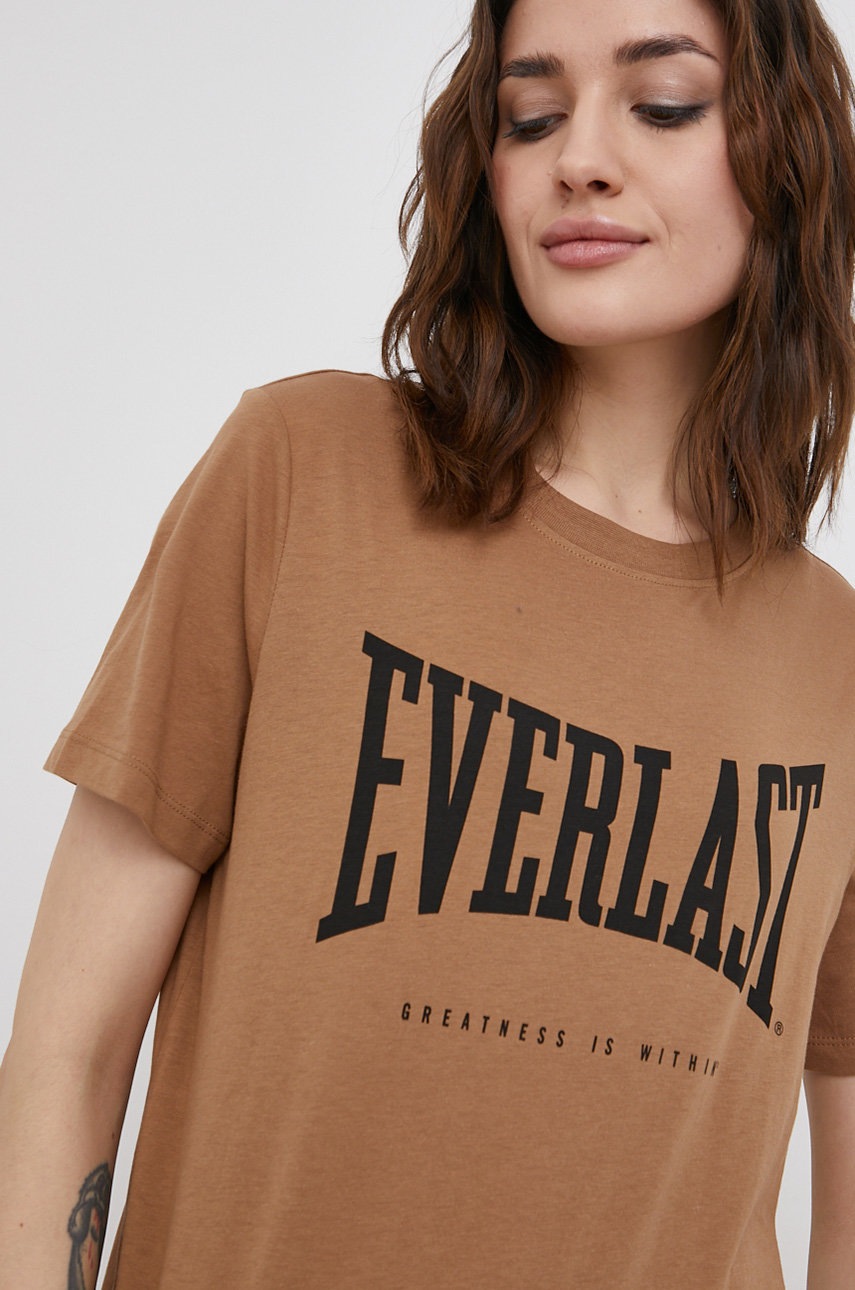 

Памучна тениска Only x Everlast в кафяво, Кафяв