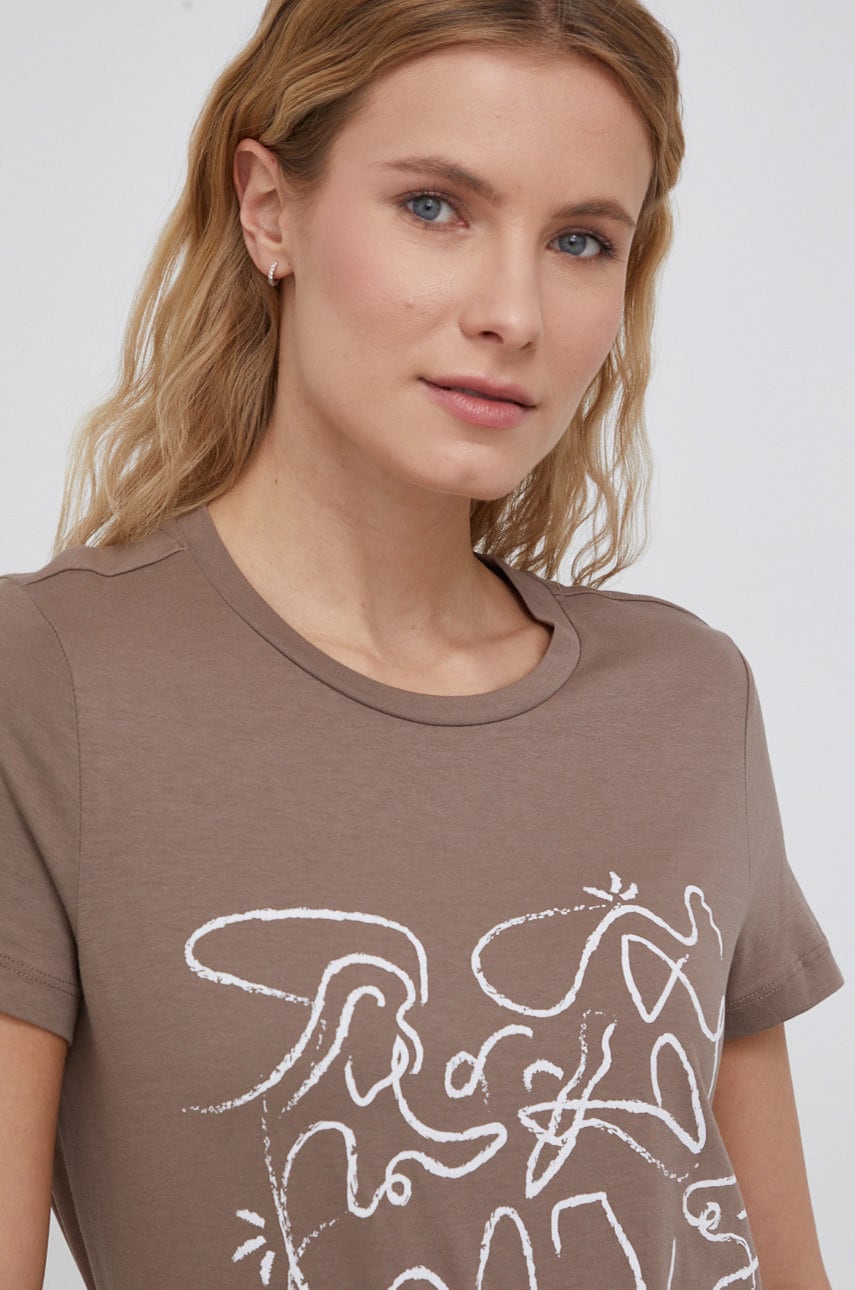 Vero moda tricou din bumbac culoarea maro