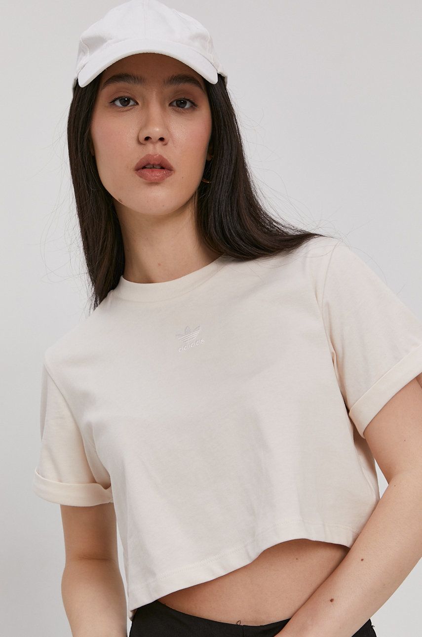 Adidas Originals T-shirt bawełniany H37880 kolor kremowy