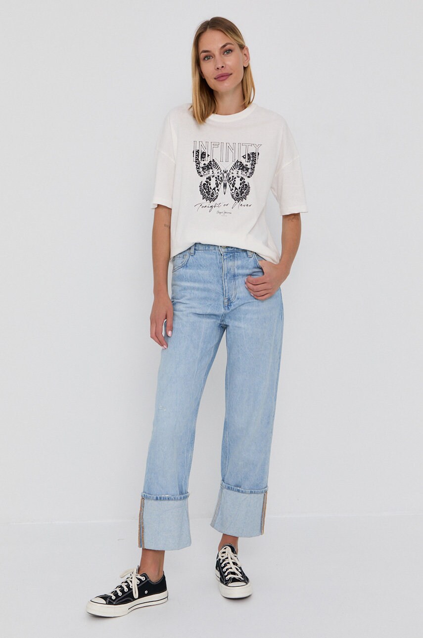 

Хлопковая футболка Pepe Jeans Dharma цвет кремовый
