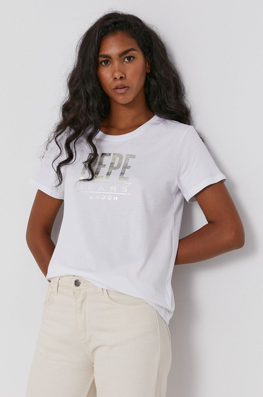 Pepe Jeans Tricou Blancas femei, culoarea alb answear imagine noua