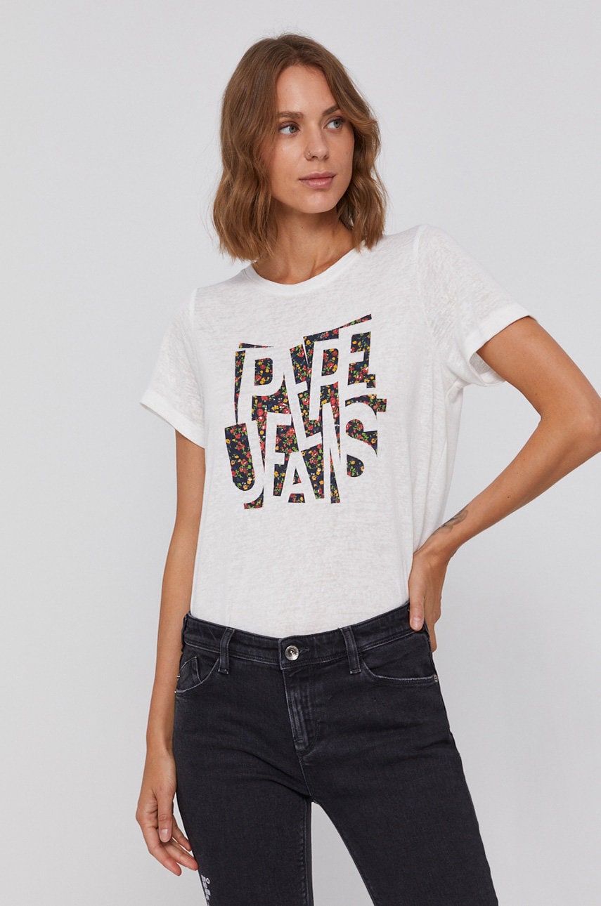 Pepe jeans tricou pat femei, culoarea alb