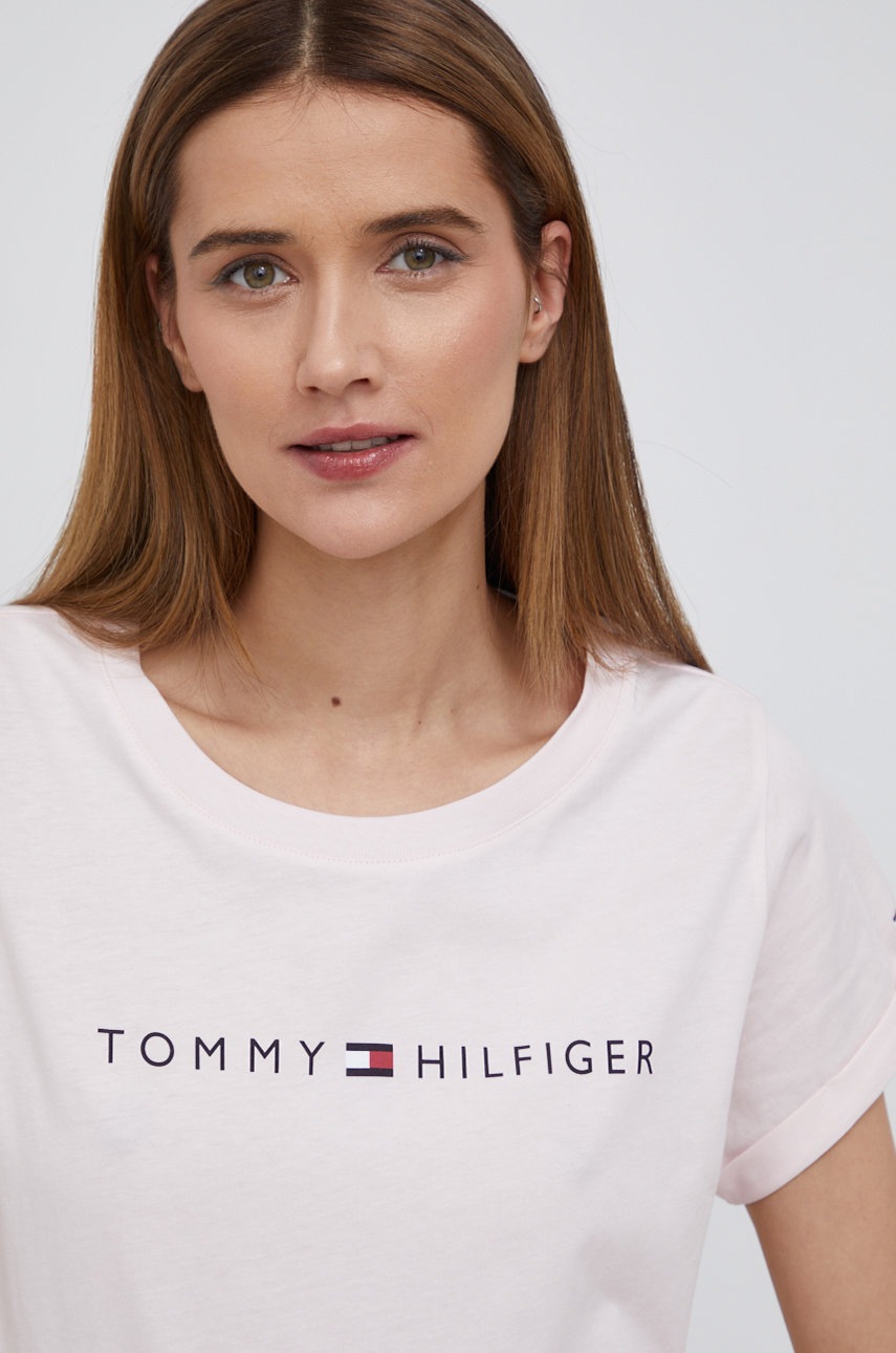 

Памучна тениска Tommy Hilfiger в розово, Розов