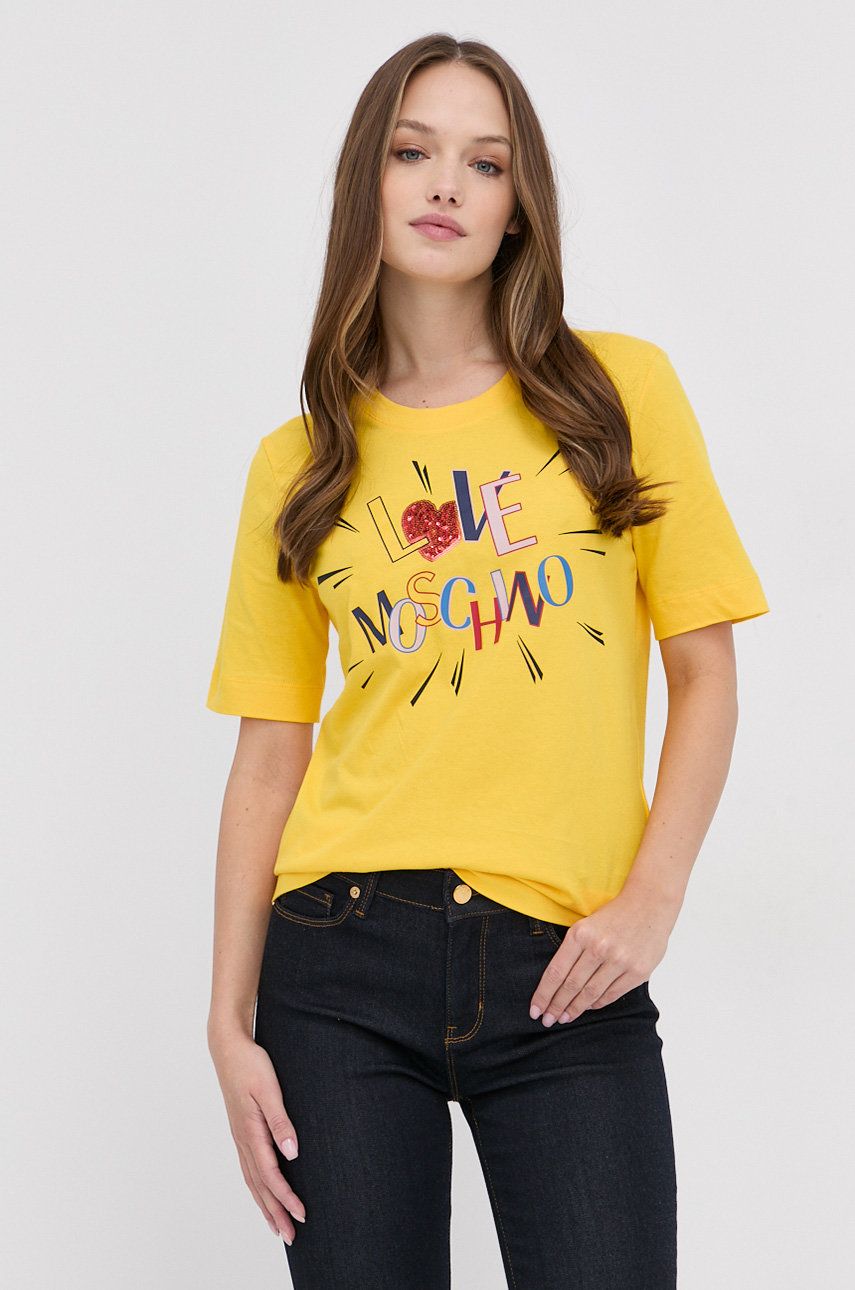 Love Moschino Tricou din bumbac culoarea galben