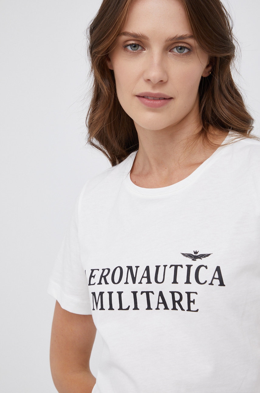

Памучна тениска Aeronautica Militare в бяло, Бял