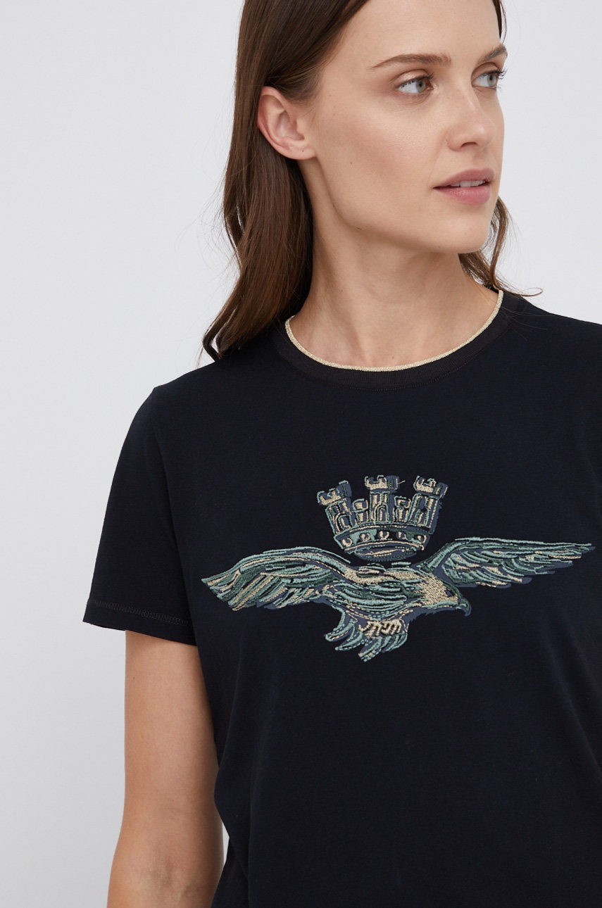 

Памучна тениска Aeronautica Militare в черно, Черен