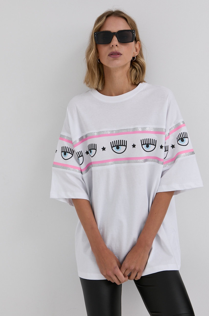 

Памучна тениска Chiara Ferragni в бяло, Бял