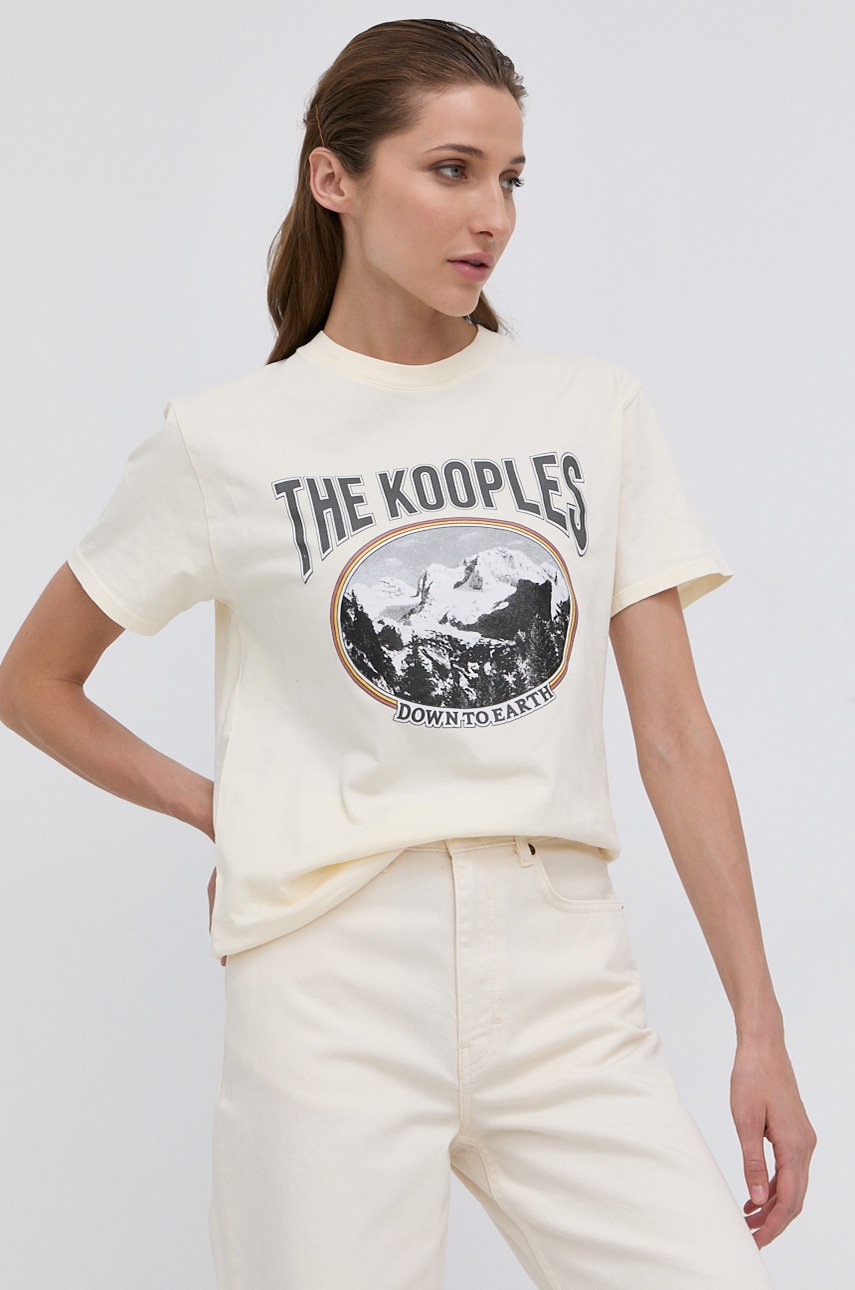 

Памучна тениска The Kooples в кремаво, Бежов