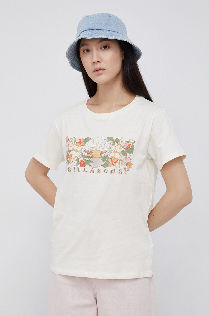 Billabong T-shirt bawełniany kolor kremowy