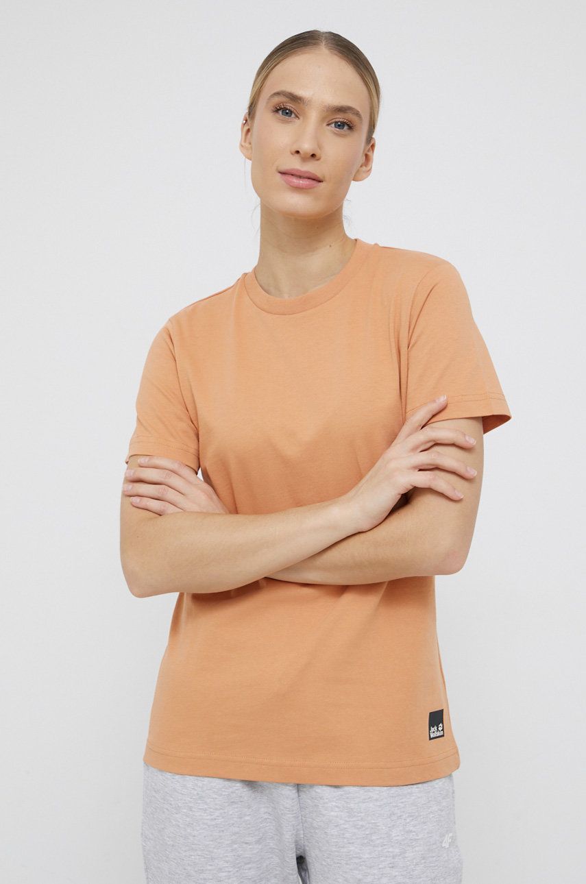 Jack Wolfskin T-shirt bawełniany kolor pomarańczowy