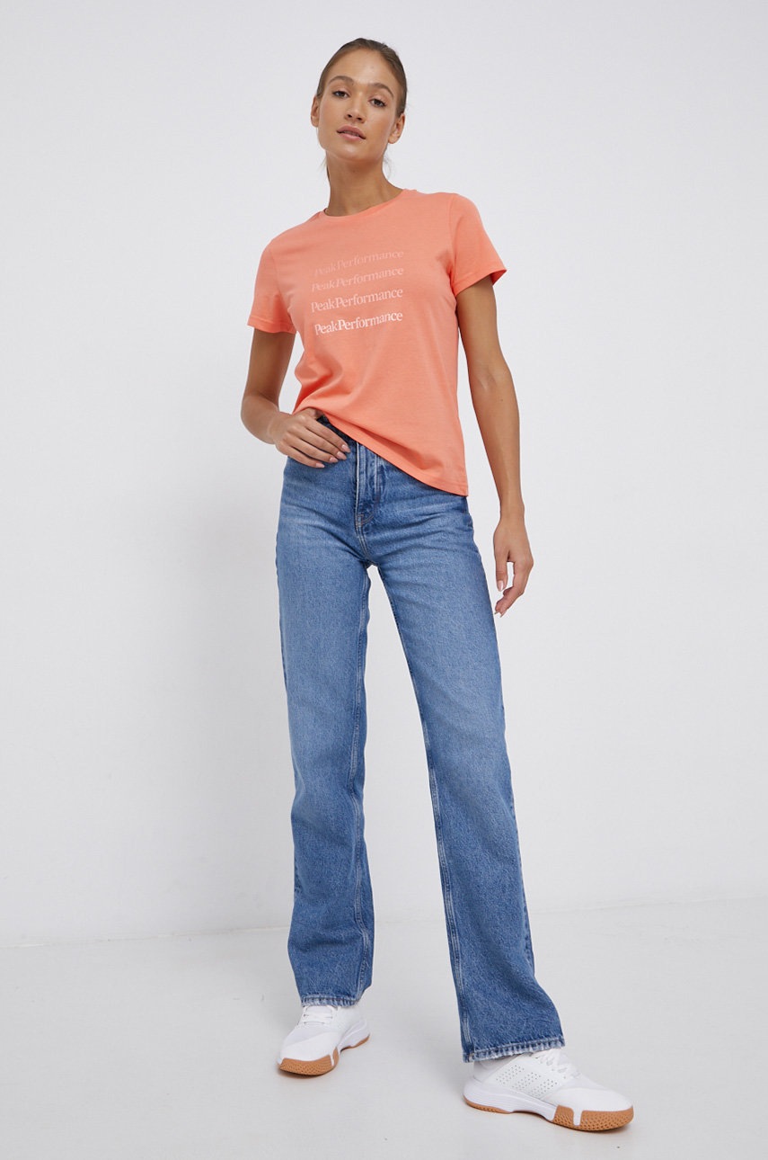 

Памучна тениска Peak Performance в оранжево, Оранжев