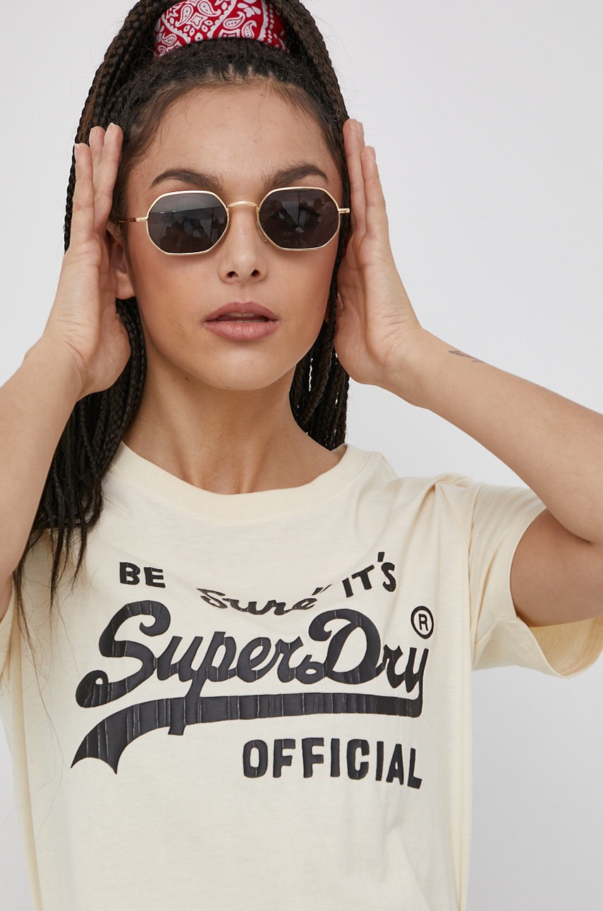 

Памучна тениска Superdry в кремаво, Бежов
