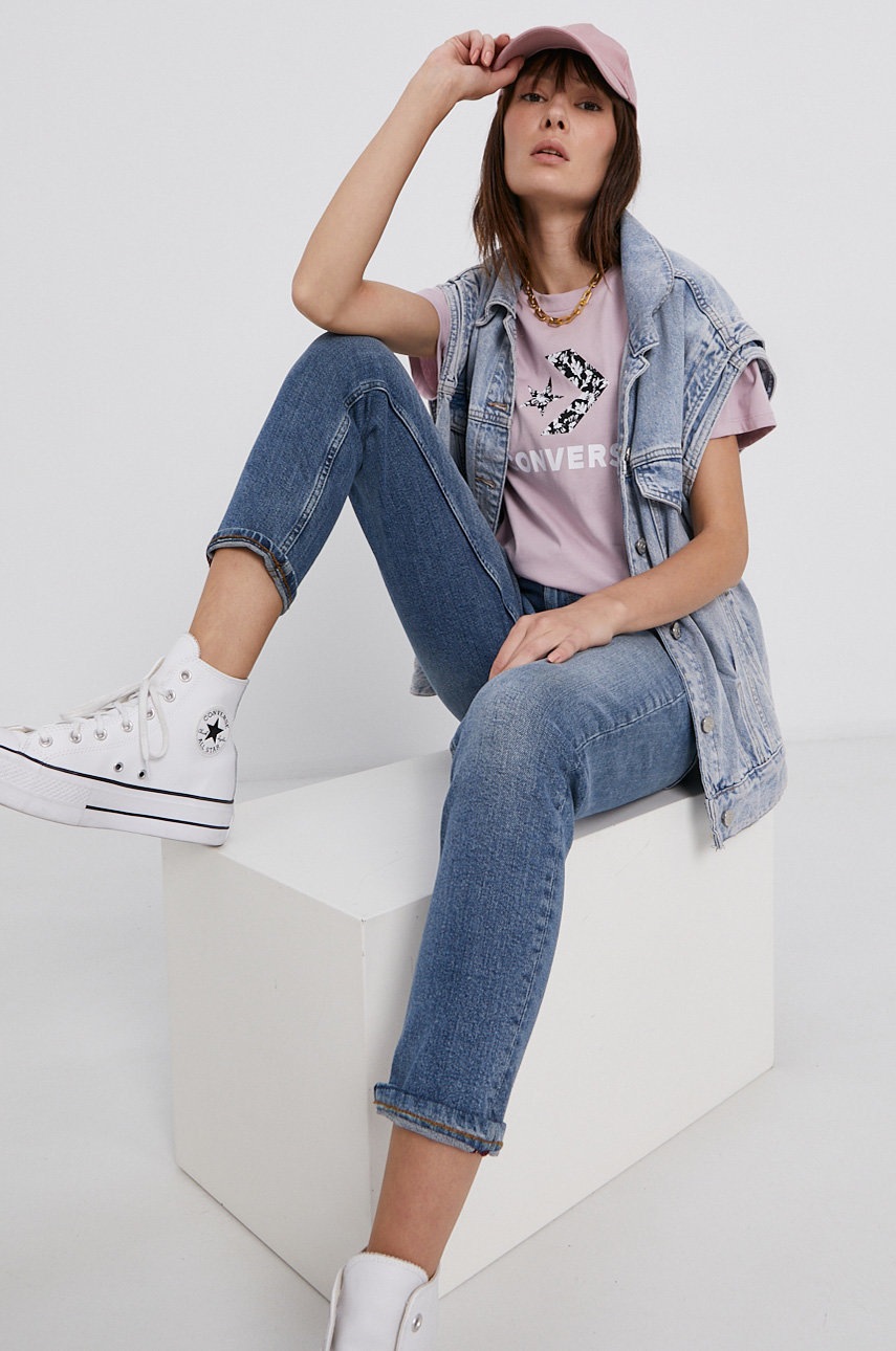 

Хлопковая футболка Converse цвет розовый