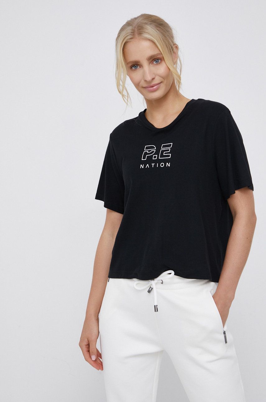 Bavlněné tričko P.E Nation černá barva - černá -  Hlavní materiál: 100% Bavlna Provedení: 
