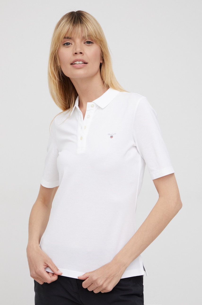 

Памучна тениска с яка Gant в бяло, Бял