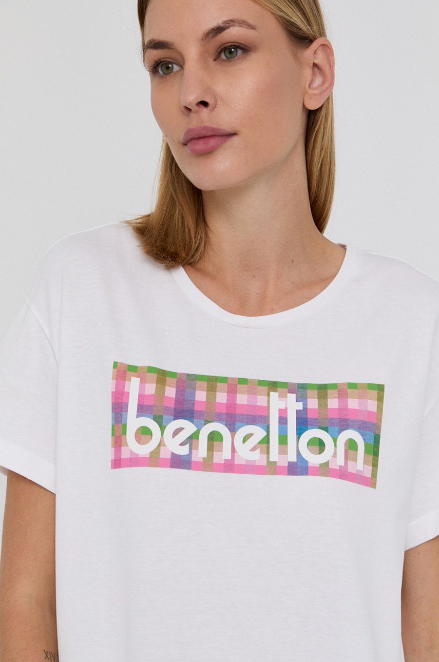 United Colors of Benetton Tricou din bumbac culoarea alb