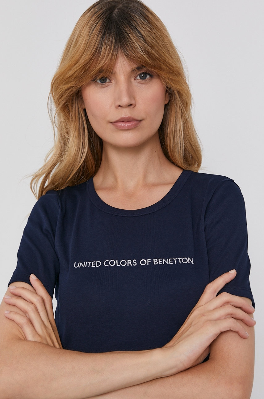 United Colors of Benetton Tricou din bumbac culoarea albastru marin