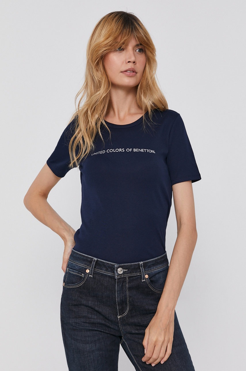 Βαμβακερό μπλουζάκι United Colors of Benetton χρώμα: ναυτικό μπλε φωτογραφία