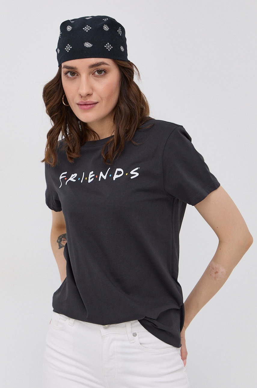 

Памучна тениска Only x Friends в сиво, Сив