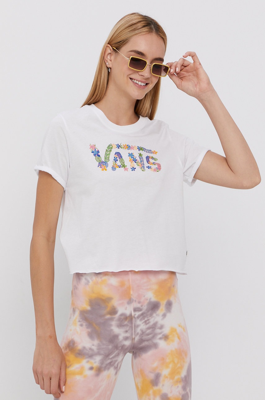 

Памучна тениска Vans в бяло, Бял
