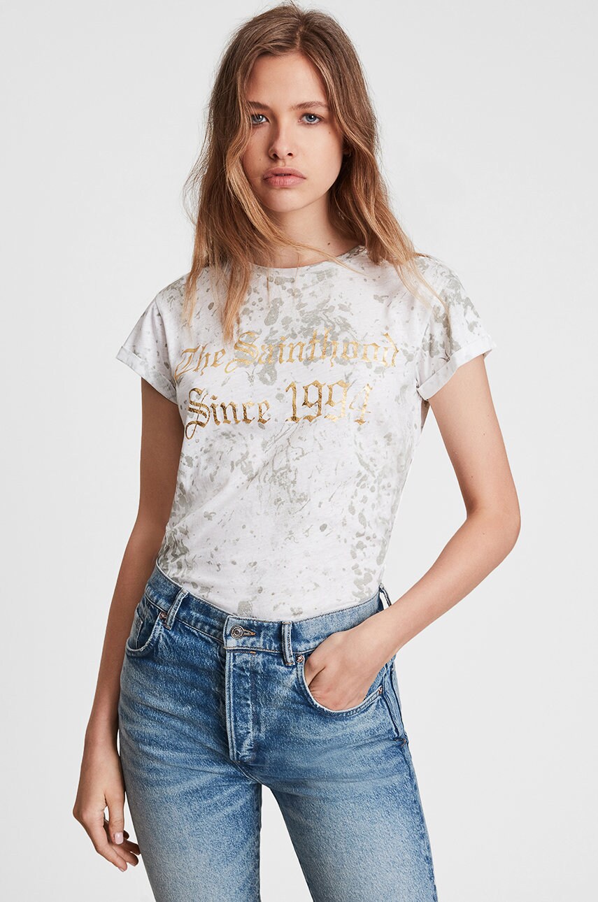 

Памучна тениска AllSaints в бяло, Бял