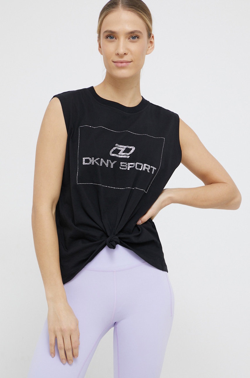 

Памучен топ Dkny в черно, Черен