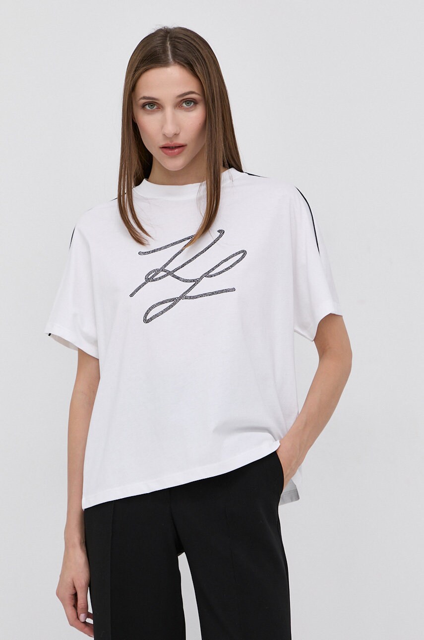 

Памучна тениска Karl Lagerfeld в бяло, Бял