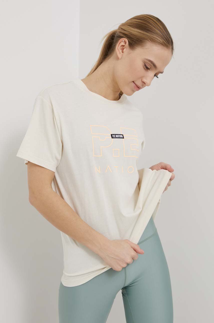 Bavlněné tričko P.E Nation béžová barva - béžová -  100% Organická bavlna