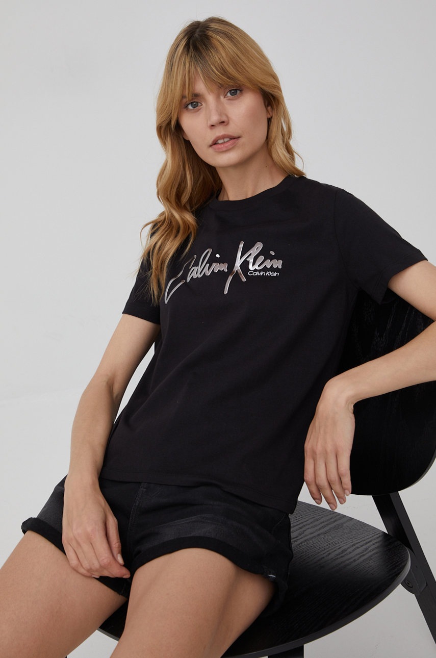 

Памучна тениска Calvin Klein в сиво, Черен