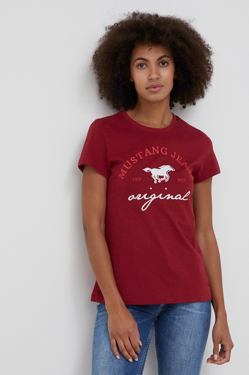 Mustang tricou din bumbac culoarea bordo