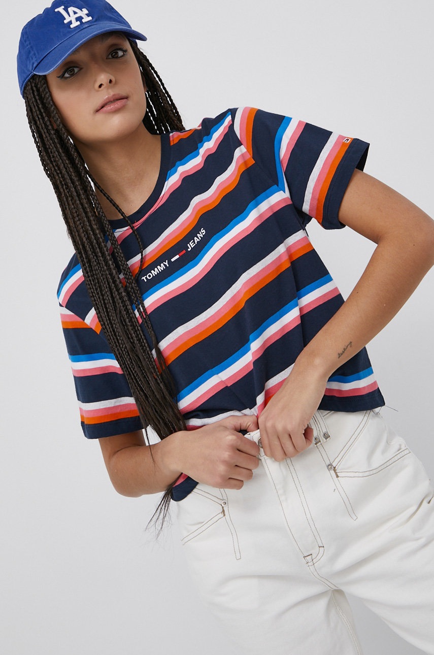 

Памучна тениска Tommy Jeans в тъмносиньо, Тъмносин