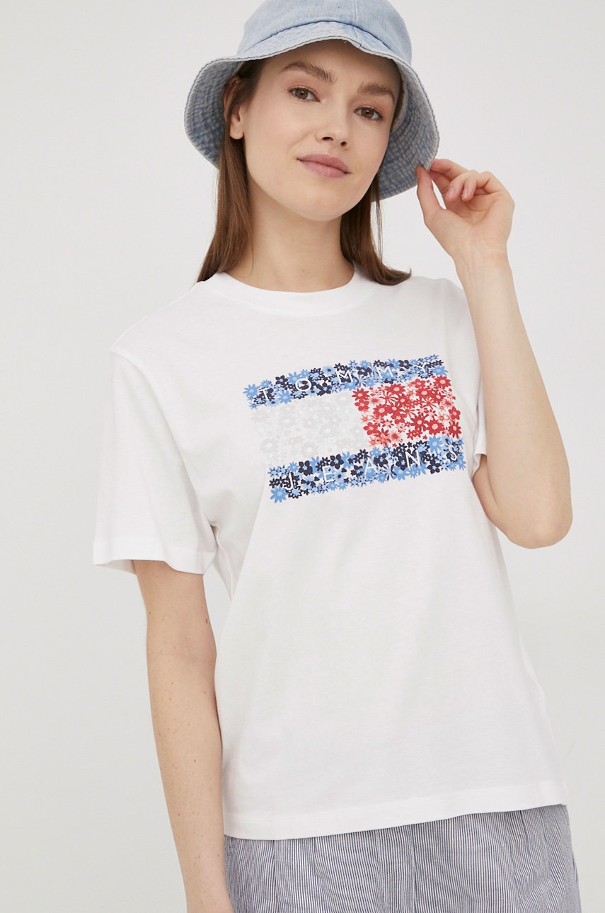 

Памучна тениска Tommy Jeans в бяло, Бял