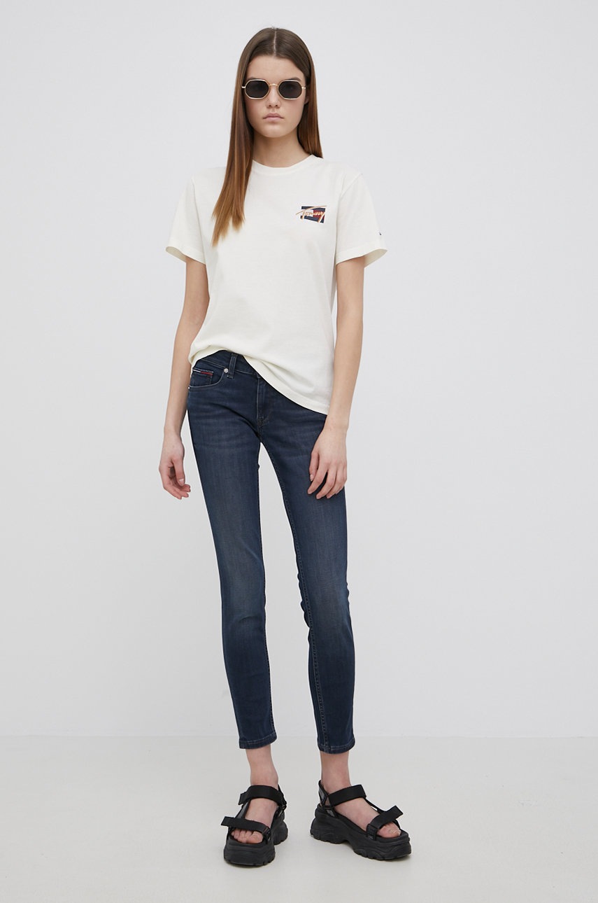 

Хлопковая футболка Tommy Jeans цвет бежевый