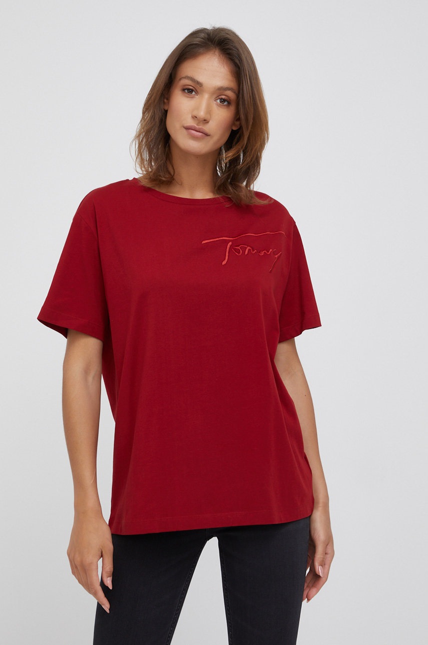 

Памучна тениска Tommy Hilfiger в червено, Червен