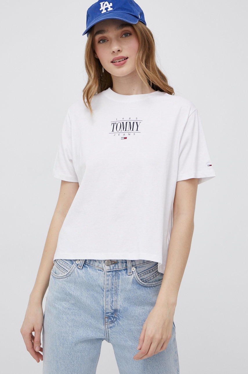 

Памучна тениска Tommy Jeans в бяло, Бял