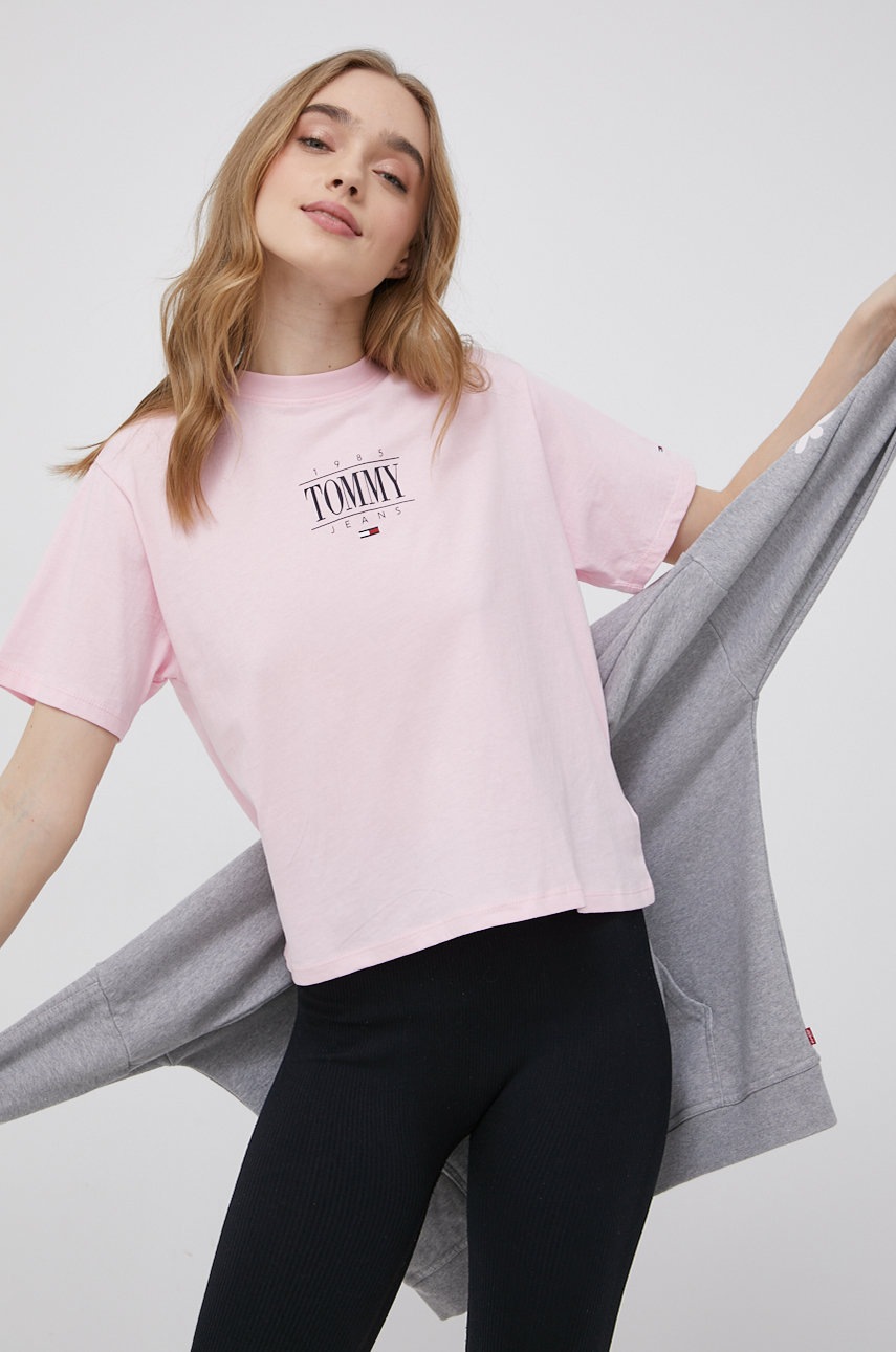 

Памучна тениска Tommy Jeans в розово, Розов
