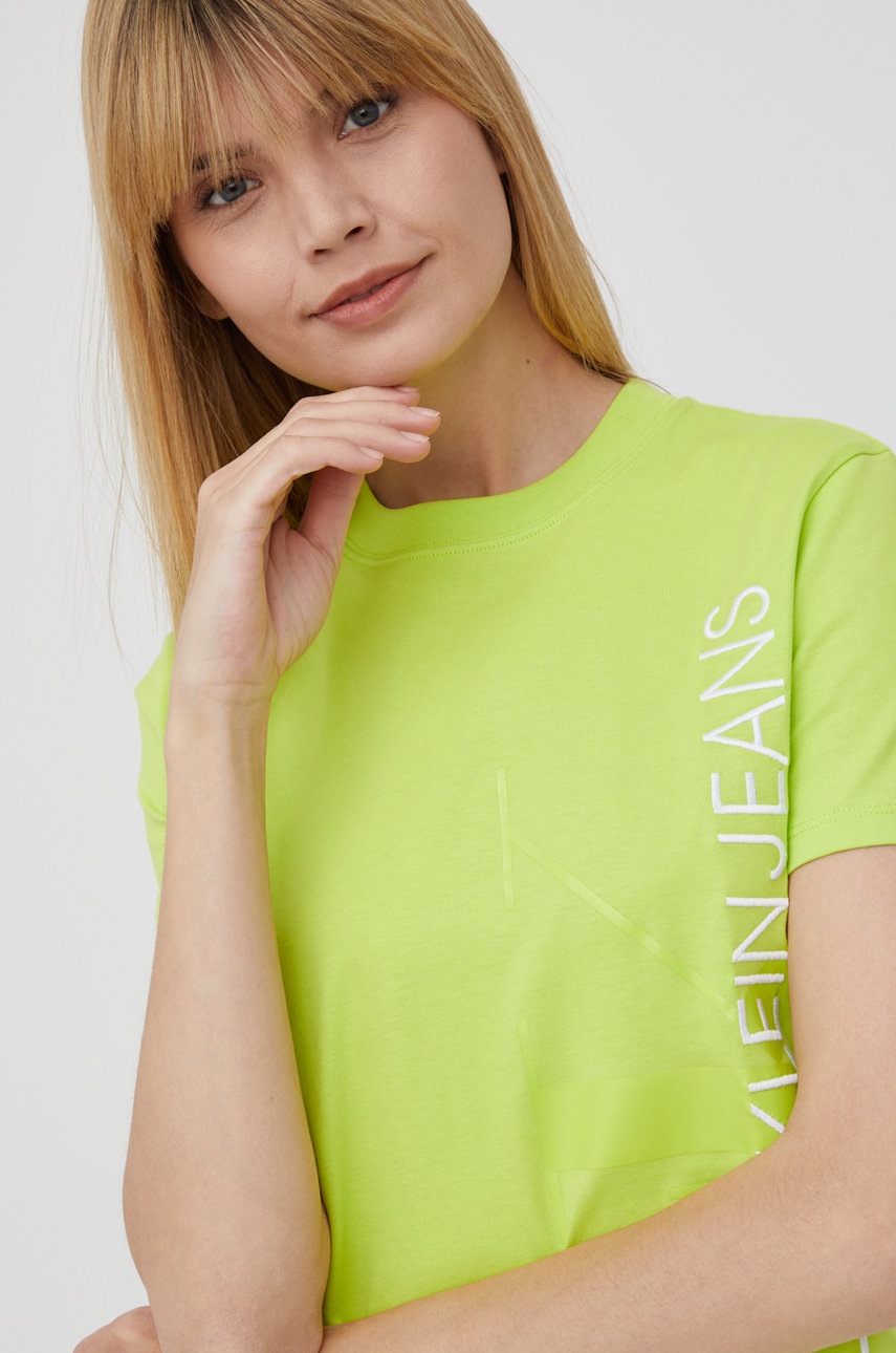

Памучна тениска Calvin Klein Jeans в зелено, Зелен
