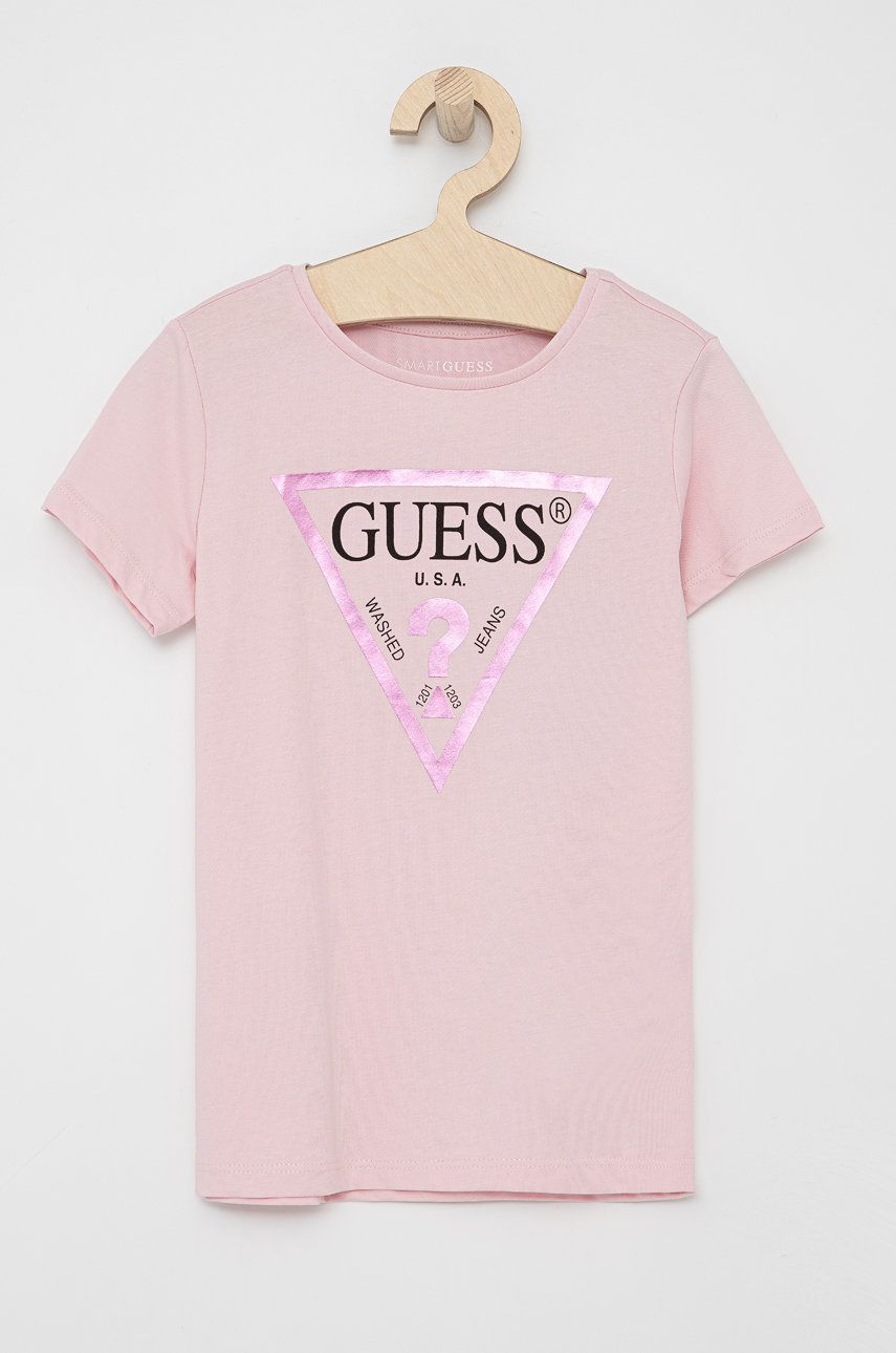 Детская хлопковая футболка Guess цвет розовый Детская хлопковая футболка Guess цвет розовый