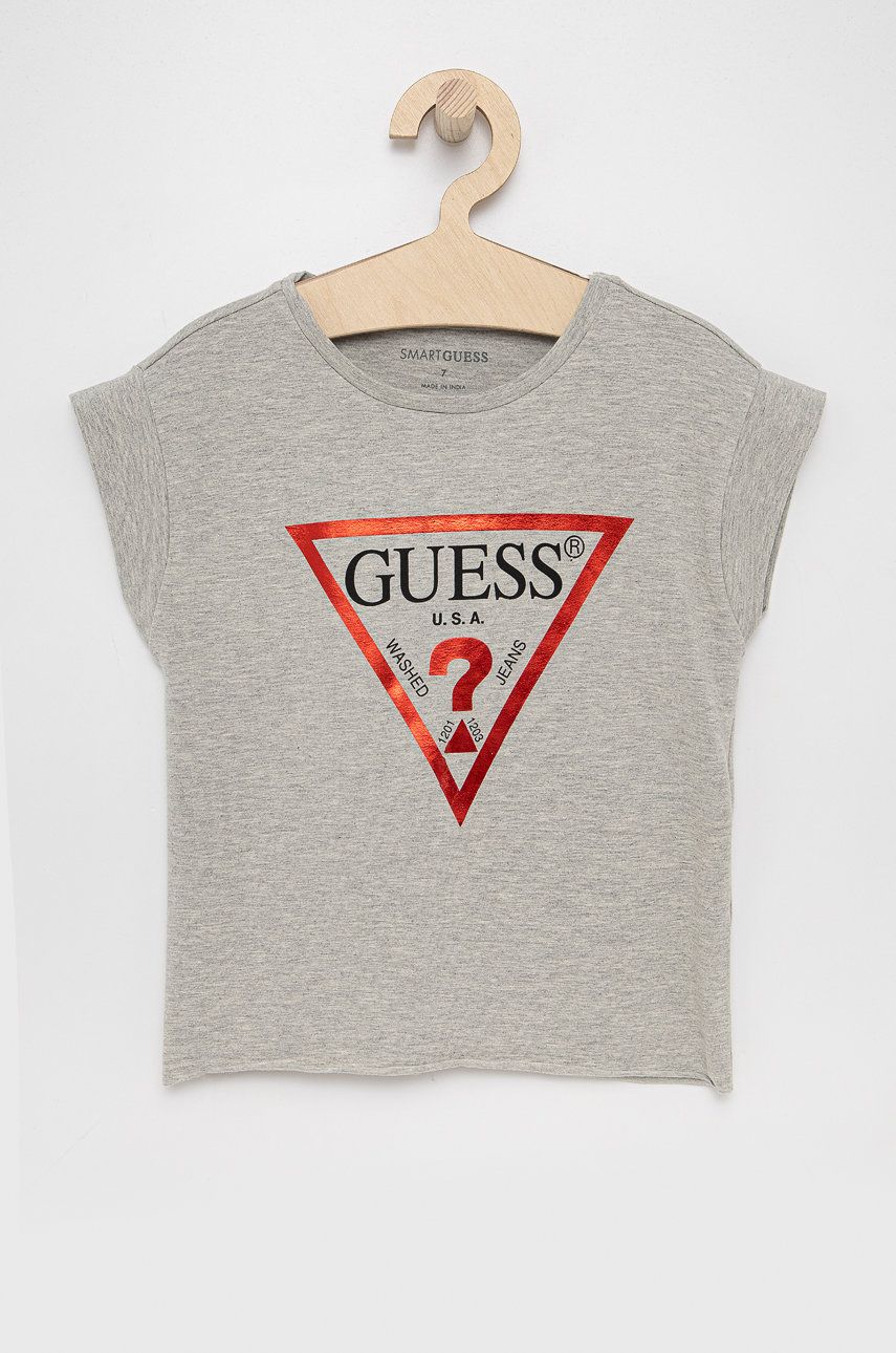 Dětské tričko Guess šedá barva - šedá -  95% Organická bavlna