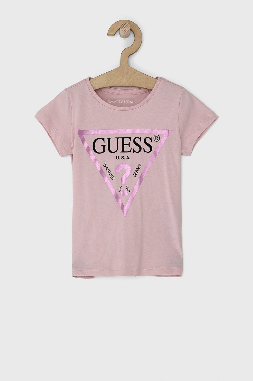 

Детская хлопковая футболка Guess цвет розовый