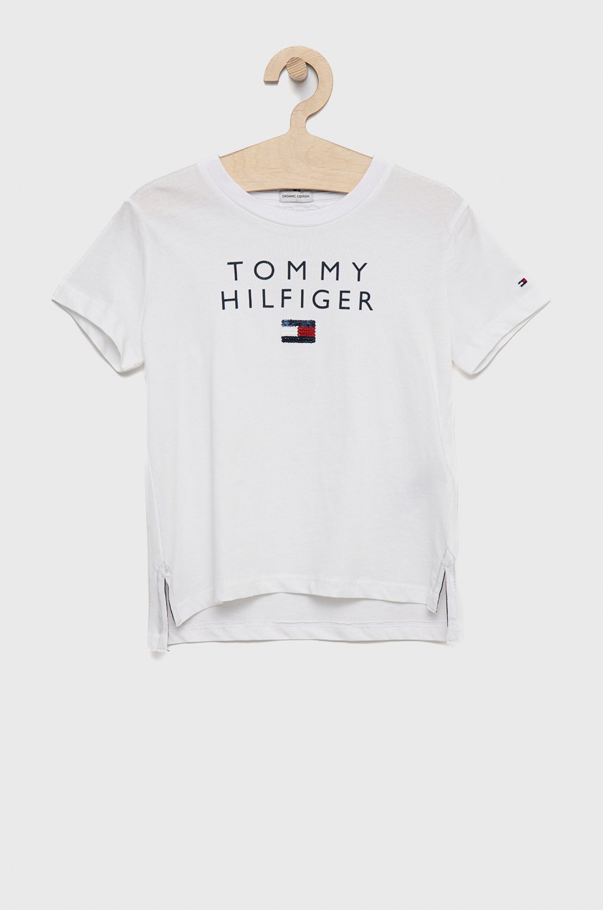 

Детска памучна тениска Tommy Hilfiger в бяло, Бял