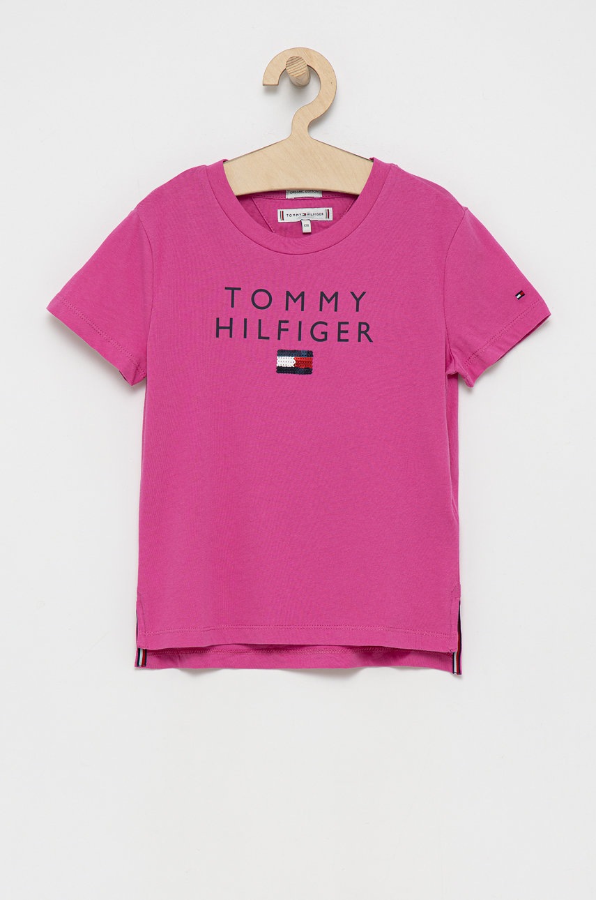 

Детска памучна тениска Tommy Hilfiger в розово, Розов
