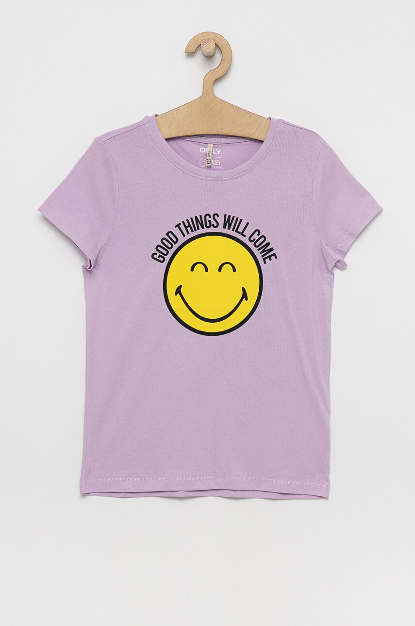 Kids Only tricou de bumbac pentru copii x smiley culoarea violet
