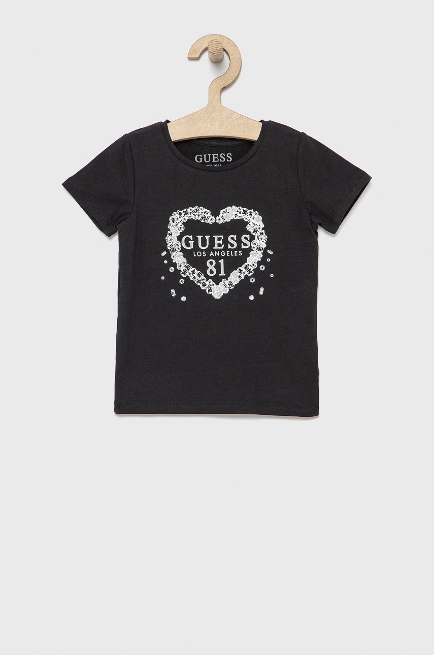 

Детска тениска Guess в черно, Черен