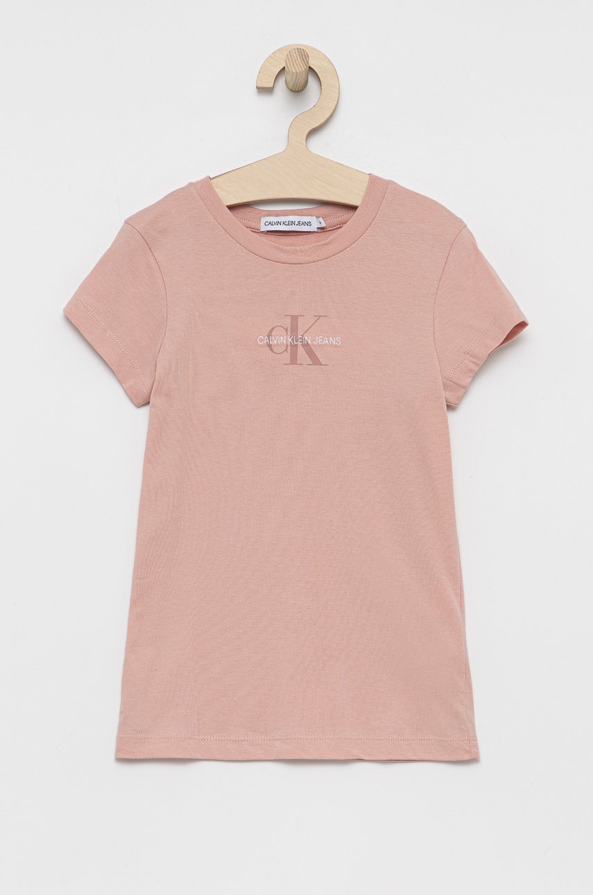 

Детска памучна тениска Calvin Klein Jeans в розово, Розов